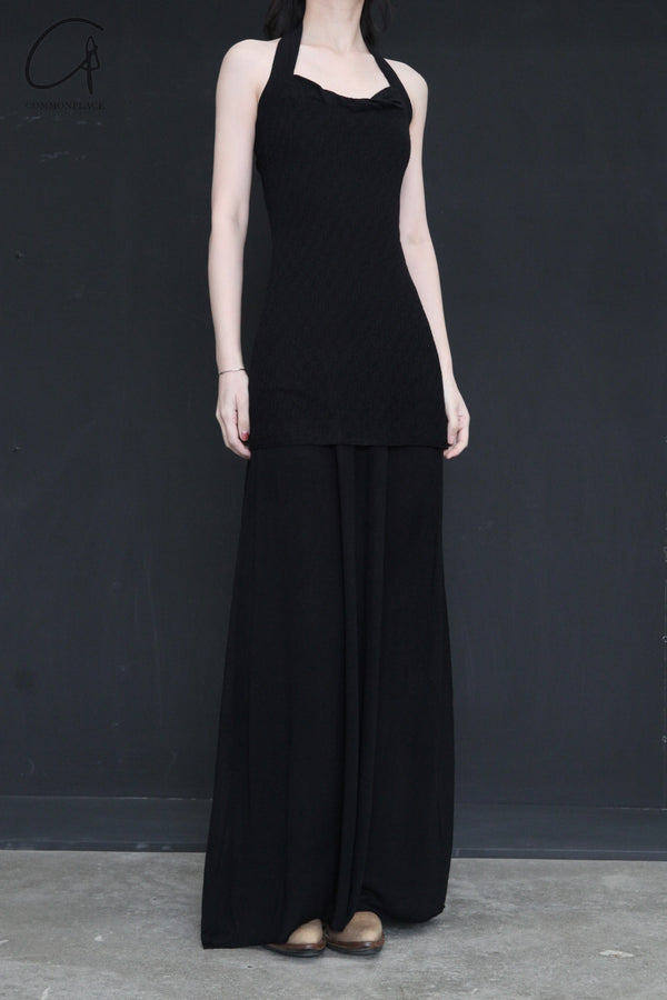 SWAYING/KNIT seamless halter neck long skirt SW24SS2L19 black PS68